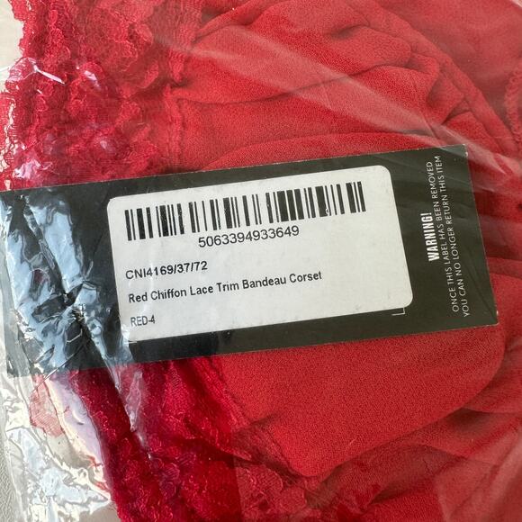 NWT PrettyLittleThing Red Chiffon Lace Trim Bandeau Corset Size 4 - Picture 7 of 8